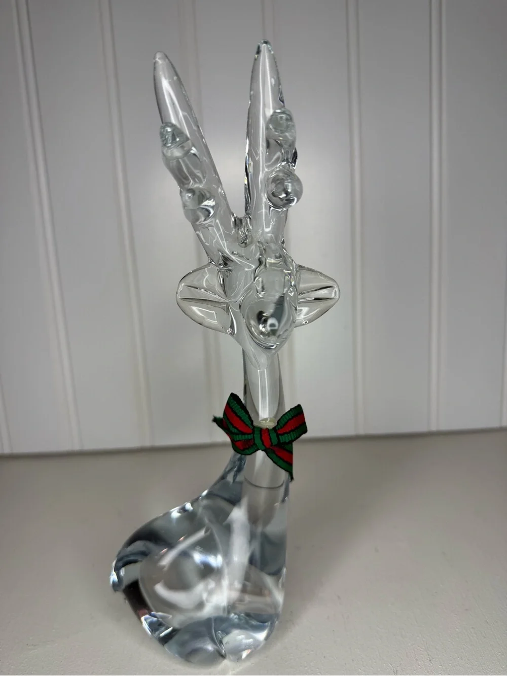 Vintage Lot 3, Enesco Clear Blown Art Glass Reindeer Deer Figurines, Holiday